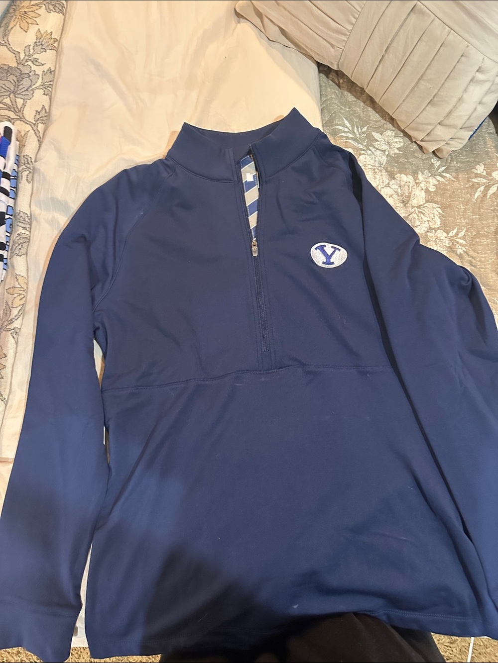 Women's Navy Quarter-Zip Performance Pullover - Collegiate Y Emblem